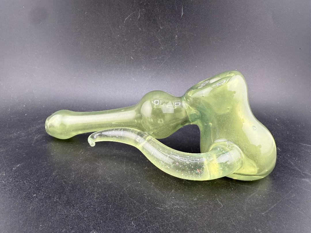 Paul Smith Hammer Pipe - CFL Purple to Green Crushed Opal Dry Pipe w/ Horn on a black background.