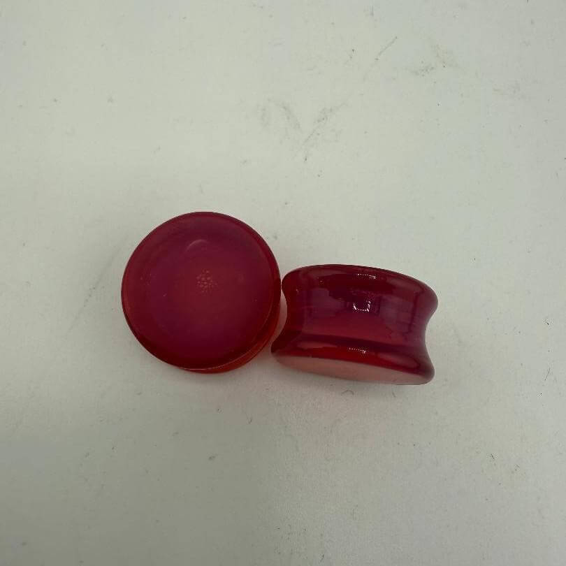 Paulson Pieces 17mm ear plugs/gauges in Karmaline Pink, handcrafted borosilicate glass from Spokane, WA.