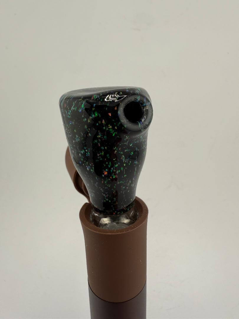 Handcrafted Paulson Pieces Crushed Opal Puffco Pivot Top in black with colorful specks, designed for Puffco Peak and Peak Pro.