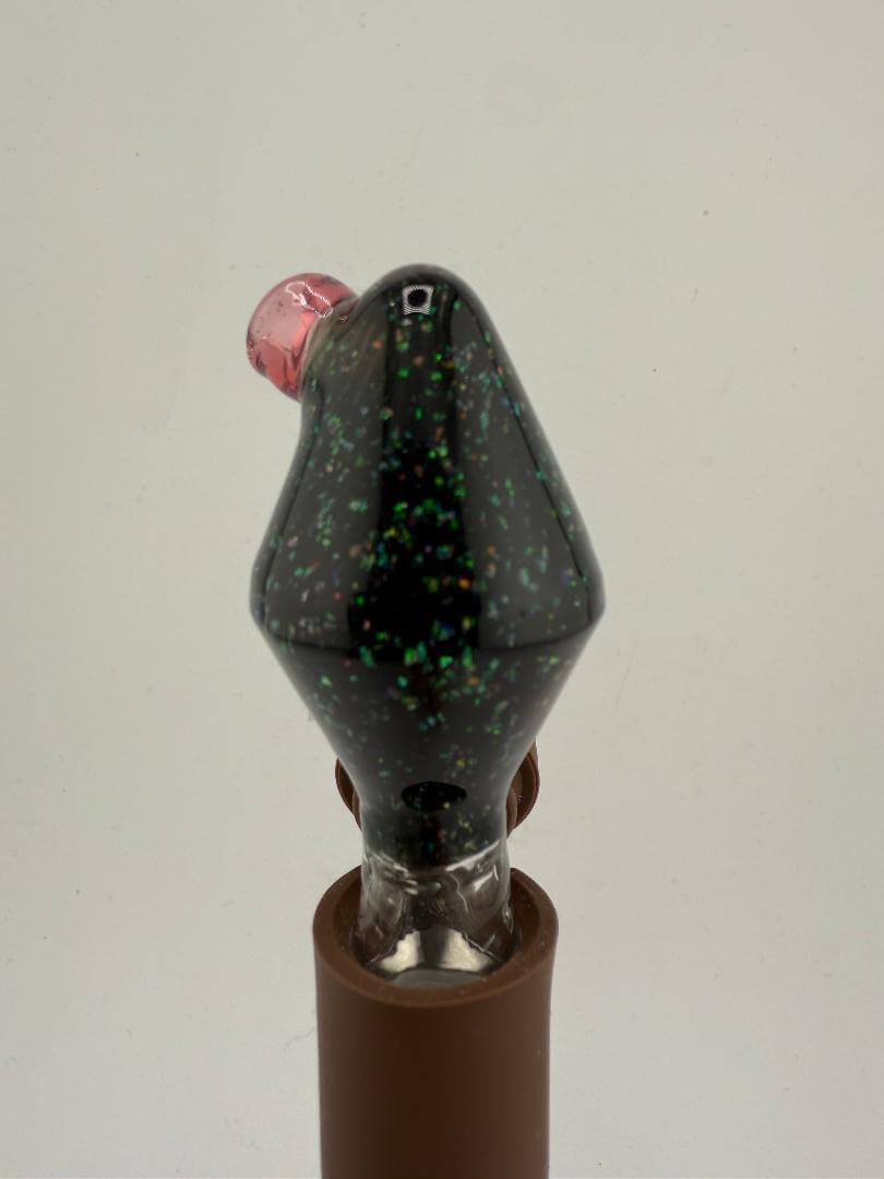 Paulson Pieces Crushed Opal Puffco Pivot Top with black and pink accents, handcrafted for a unique dabbing experience.