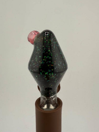 Paulson Pieces Crushed Opal Puffco Pivot Top with black and pink accents, handcrafted for a unique dabbing experience.