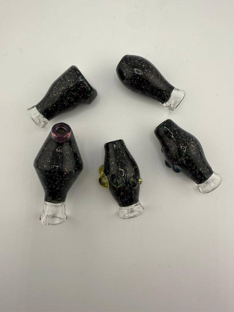 Paulson Pieces Crushed Opal Puffco Pivot Tops in various colors with iridescent glitter finish.