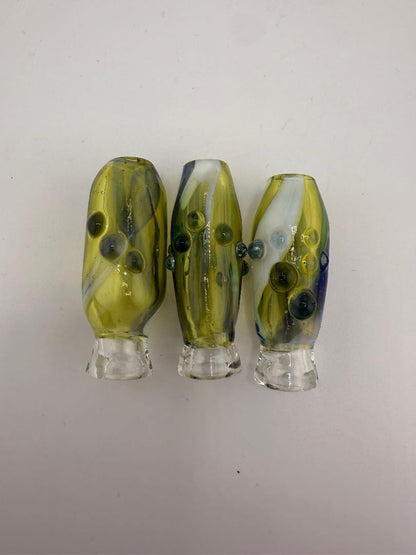 Handcrafted Paulson Pieces Green Puffco Pivot Toppers, showcasing unique designs and vibrant colors for improved dabbing.