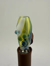 Paulson Pieces Green Puffco Pivot Topper with colorful glass design, enhancing airflow and heat retention for dabbing.