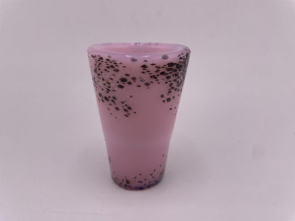 Paulson Pieces Shot Glass in pink with black speckles, handcrafted borosilicate glass from Spokane.