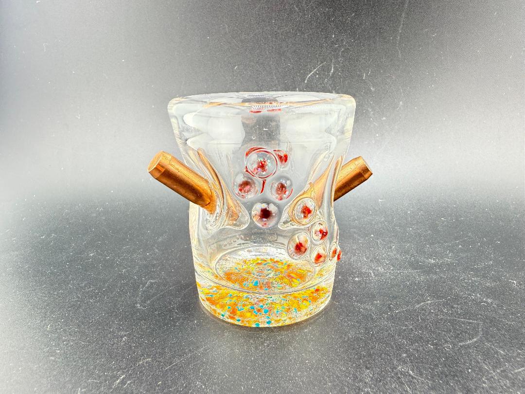 Paulson Pieces Shot Glass showcasing handcrafted glass art with colorful beads and unique design.