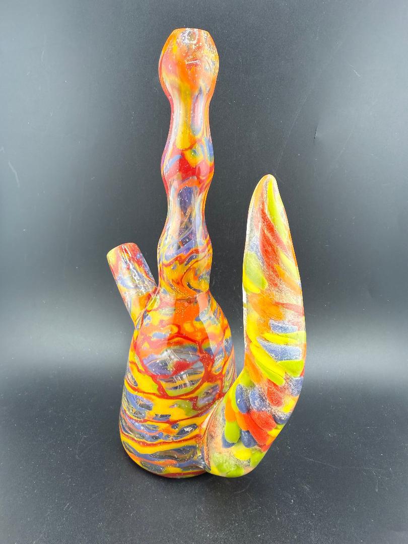 Paulson Pieces Rainbow Confetti Tube w/ Horn Handle 14mm 45° - Colorful handcrafted glass tube with horn handle.