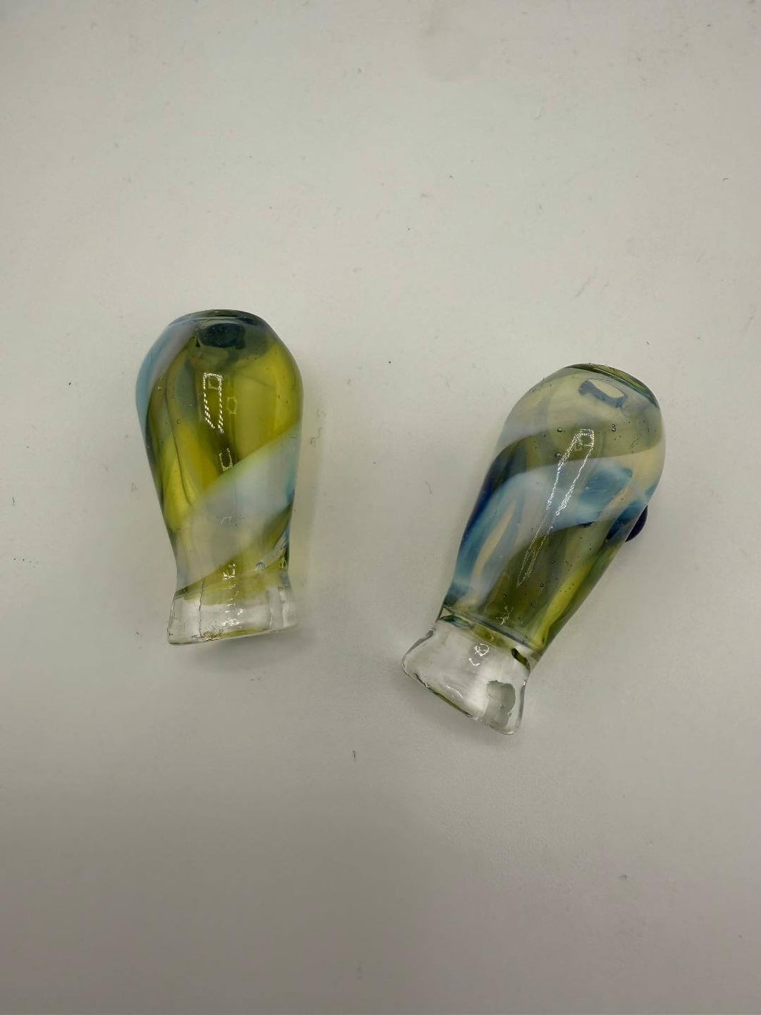 Handcrafted Paulson Pieces Short Water Color Puffco Pivot Tops in blue and green hues, ideal for Puffco Peak Pro.