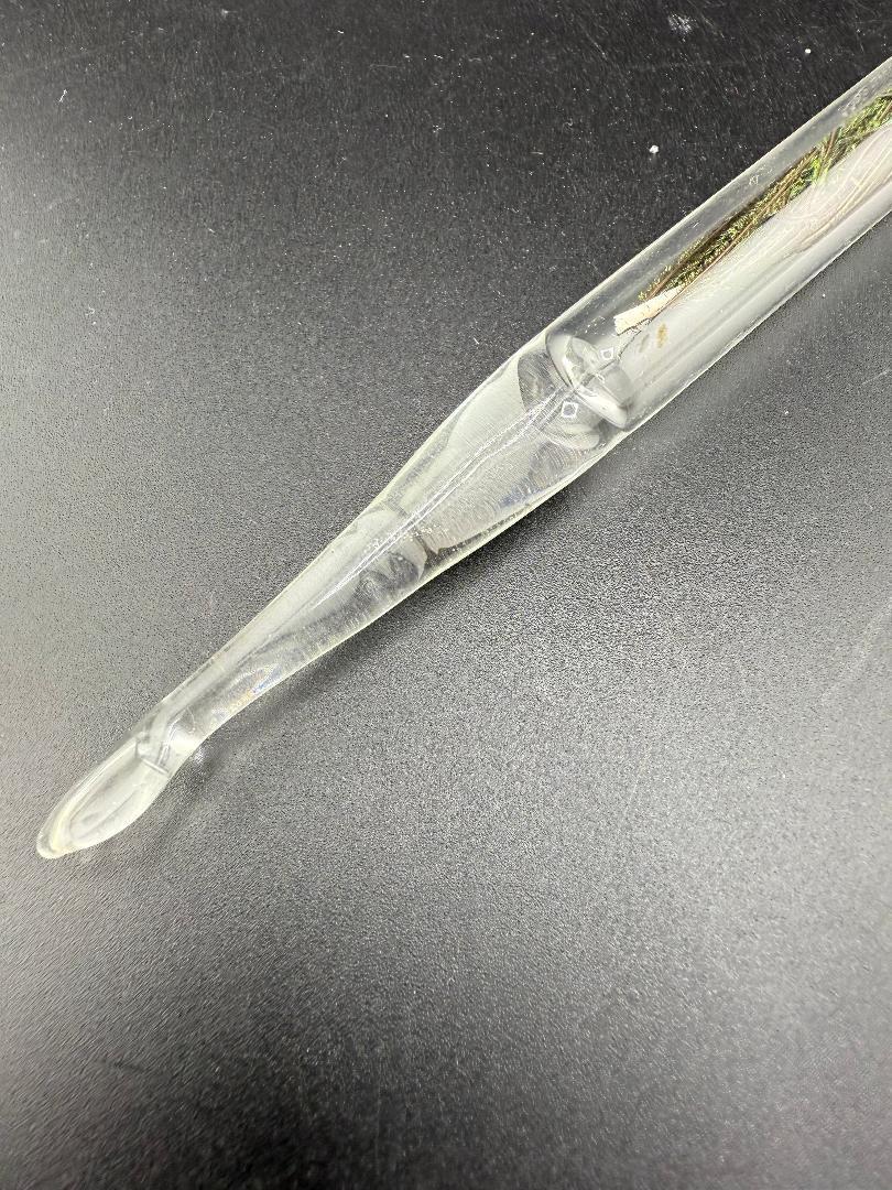 Peacock Feather Glass Dab Tool - Clear tube with real peacock feather inside for an elegant dabbing experience.