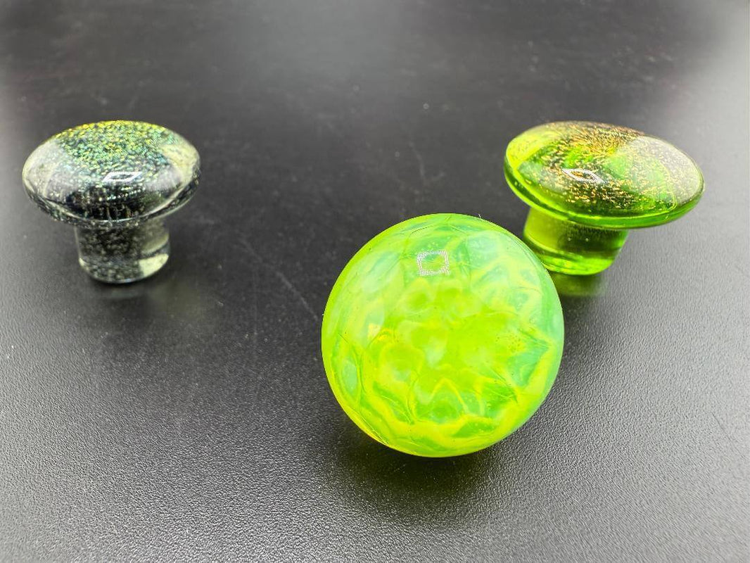 Phatt Mat Glass Dichro Terp Slurper Toppers in vibrant colors, premium accessories for enhanced dabbing experience.