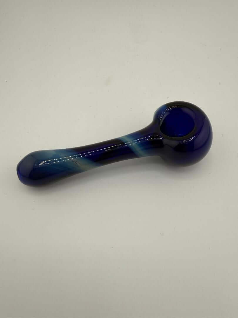 Phillip Glass Blue Swirl Hand Pipe, handcrafted borosilicate glass pipe with elegant blue swirl design.