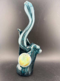 Phranq Glass Bubbler - Blue Stardust w/ Fumed Chaos Pendant & Large Leaf