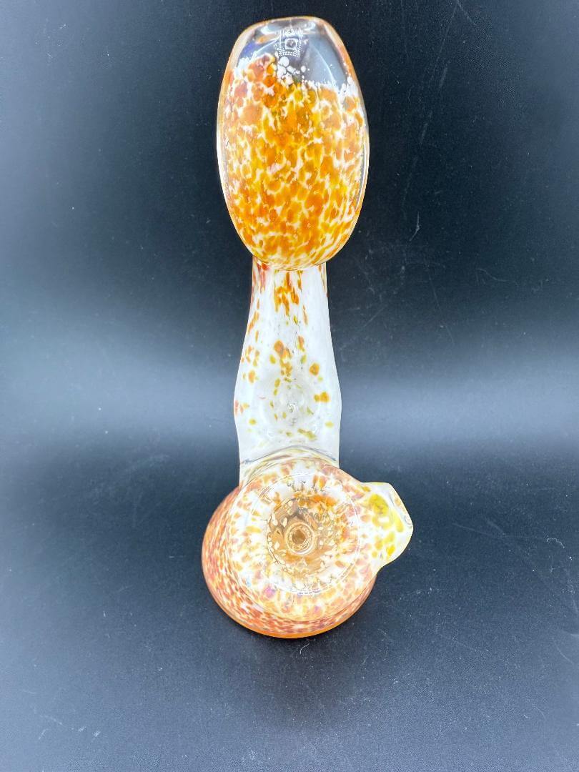 Phranq Glass Bubbler - Orange & White Frit with vibrant colors and stylish design on black background