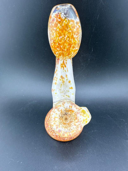 Phranq Glass Bubbler - Orange & White Frit with vibrant colors and stylish design on black background