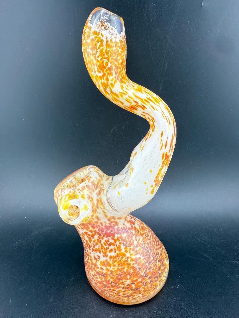 Phranq Glass Bubbler - Orange & White Frit with a vibrant frit design and artistic curved neck.