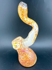 Phranq Glass Bubbler - Orange & White Frit with a vibrant frit design and artistic curved neck.