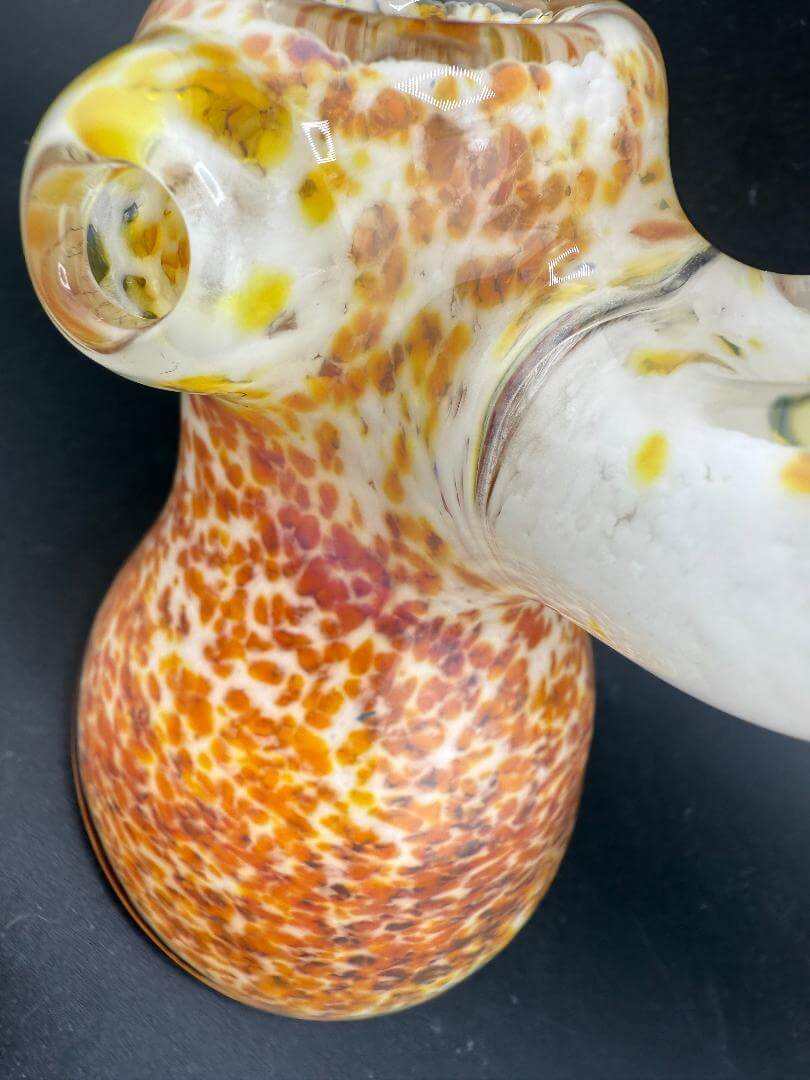 Phranq Glass Bubbler - Orange & White Frit with vibrant frit design and compact size for smooth airflow.