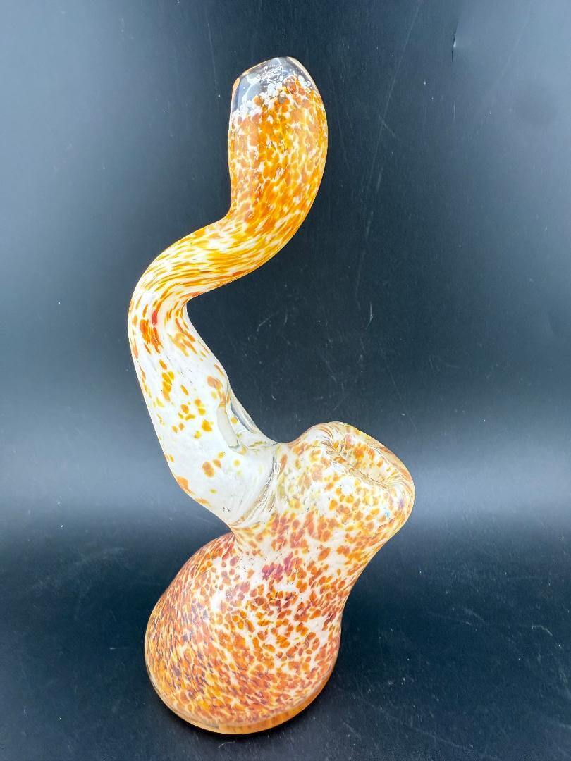 Phranq Glass Bubbler - Orange & White Frit, showcasing vibrant colors and a unique design in functional art.