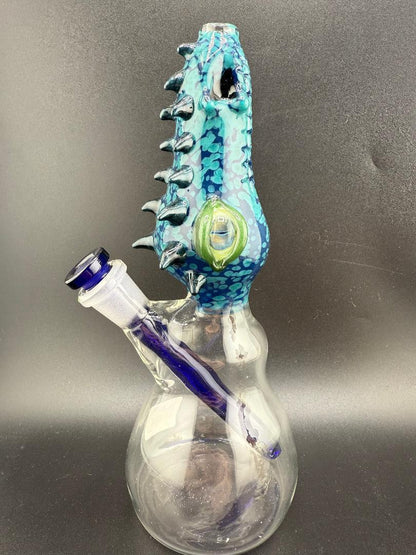 Phranq Glass Dragon Top / Clear Base Jammer 10mm 45° – colorful glass bong with dragon design and clear body.