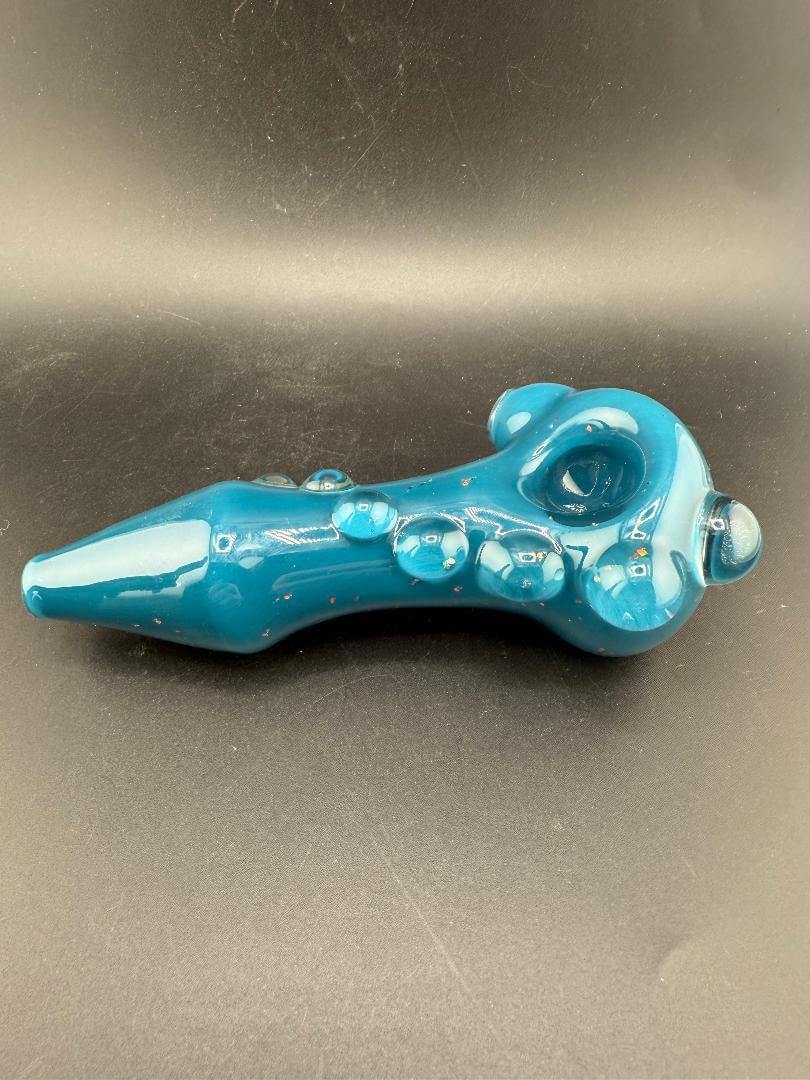 Phranq Glass Hand Pipe - Teal & Crushed Opal with a vibrant teal body and unique design.