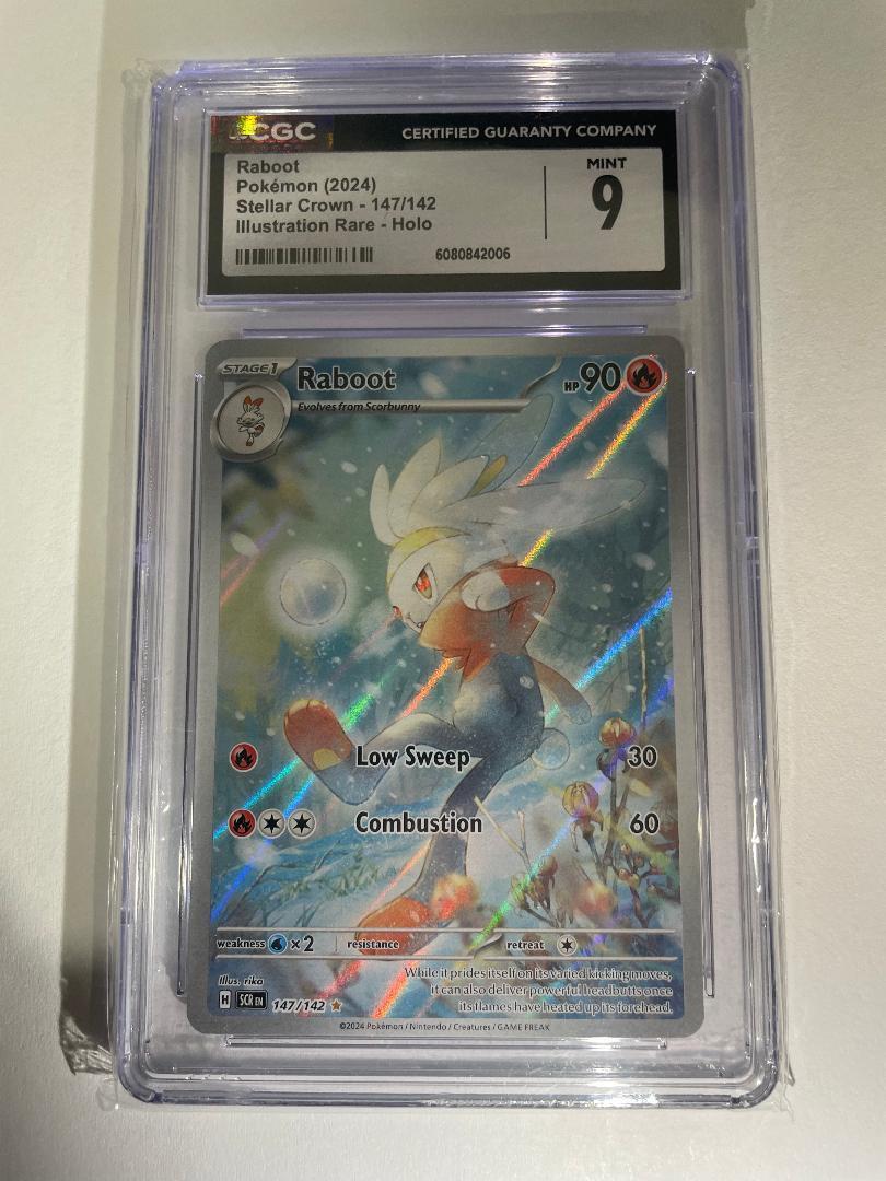 Pokémon TCG | 2024 Raboot 147/142 | Stellar Crown | CGC Mint 9 | Cert #6080842006 - Illustration Rare Holo card