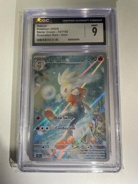 Pokémon TCG | 2024 Raboot 147/142 | Stellar Crown | CGC Mint 9 | Cert #6080842006 - Illustration Rare Holo card