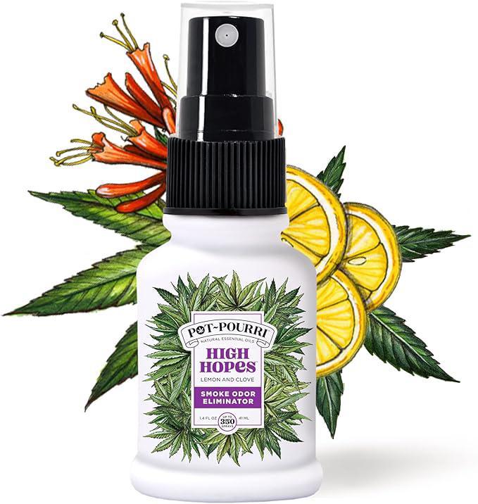 Pot-Pourri Smoke Odor Freshener Spray High Hopes 1.4 Fl Oz - Lemon and Clove bottle with essential oils and lemon.