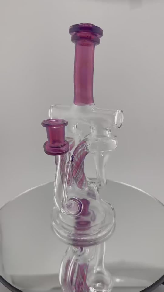 Domer Glass Double Recycler - Purple With Striped Tubing 10mm 90° (SOLD)
