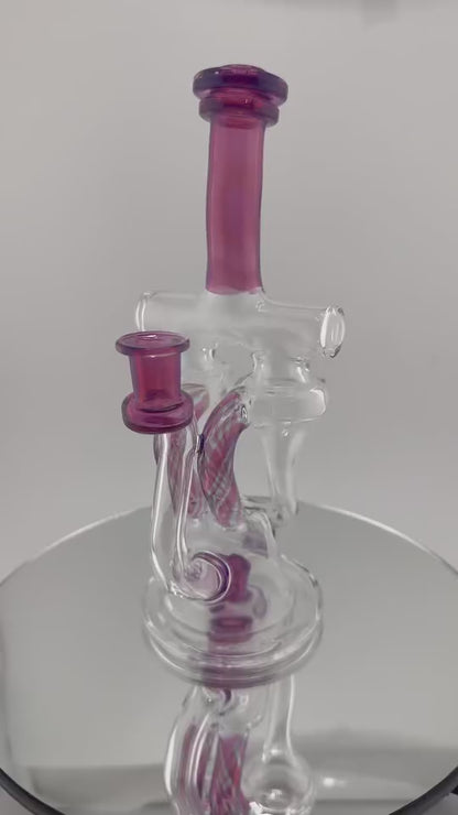 Domer Glass Double Recycler - Purple With Striped Tubing 10mm 90° (SOLD)