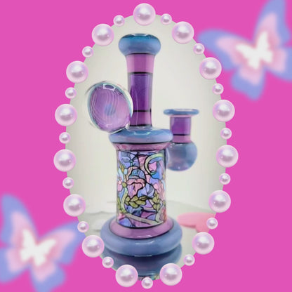 Windstar Glass X Sirpyro Glass Trapped Opal Meadow Scene 10mm 90, vibrant glass piece with floral design.