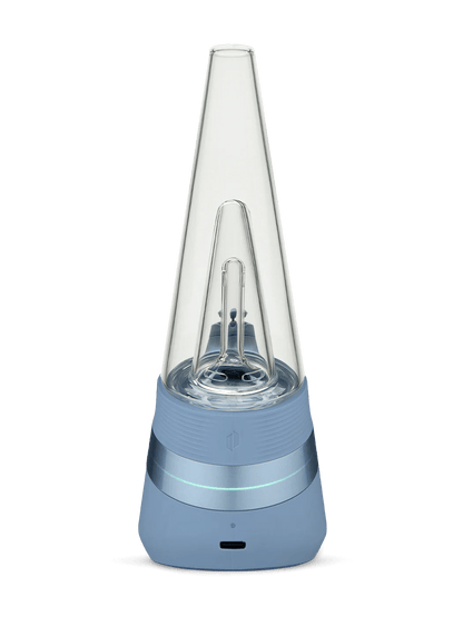 Puffco New Peak vaporizer in Sky color, featuring a 3D Chamber and sleek design for effortless dabbing.