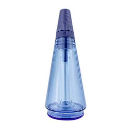 Puffco Peak Pro Travel Glass in blue with twist-lock mouthpiece for portable use and spill-free experience.