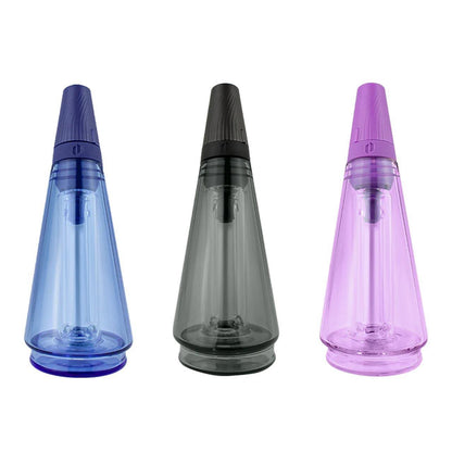 Puffco Peak Pro Travel Glass in blue, gray, and purple for portable, spill-free vaping.
