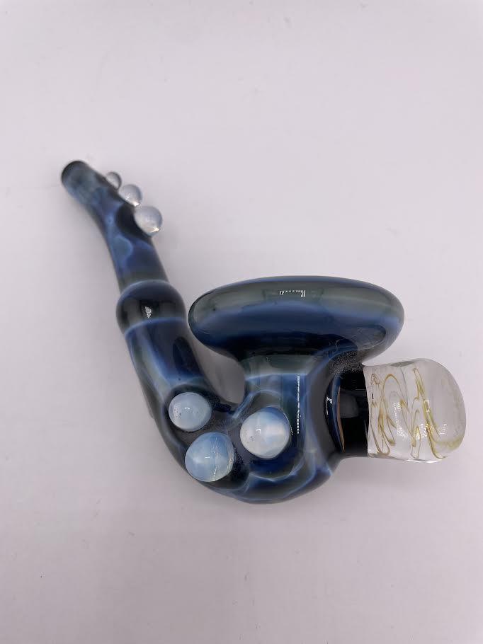 Pugsley Glass Dry Pipe - Fully Worked Sherlock w/ Mushroom Attachments & Color Accents