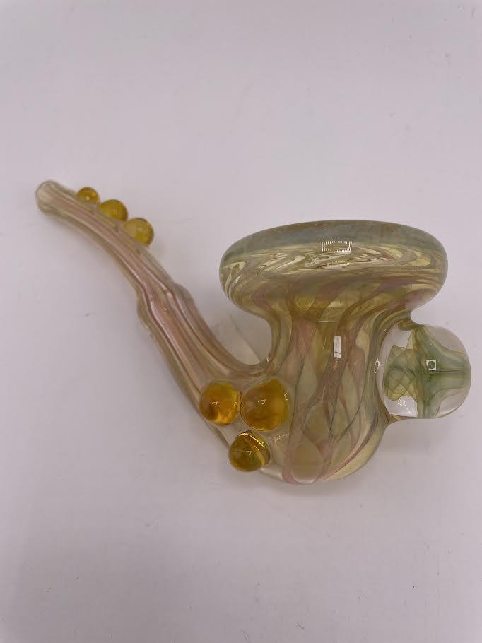 Pugsley Glass Dry Pipe - Fully Worked Sherlock w/ Mushroom Attachments & Color Accents