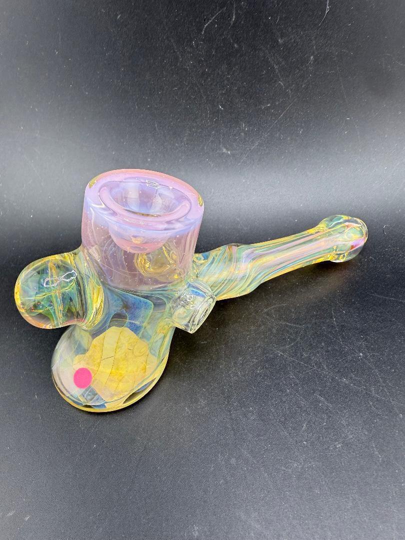 Pugsley Glass Hammer Pipe - Fumed w/ Color Accent Caps & marbles showcasing vibrant glass artistry.