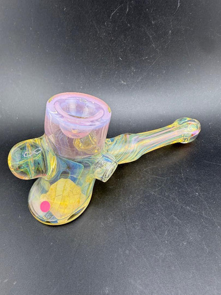 Pugsley Glass Hammer Pipe - Fumed w/ Color Accent Caps & marbles showcasing vibrant glass artistry.