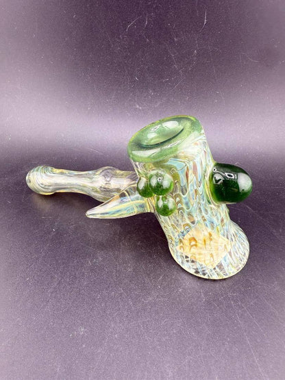 Pugsley Glass Hammer Pipe - Fumed w/ Color Accent Caps & marbles showcasing exquisite glass artistry and vibrant colors.