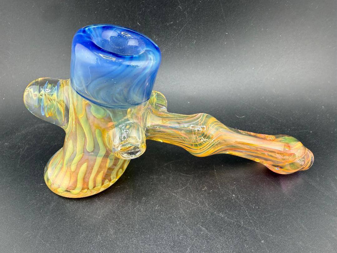 Pugsley Glass Hammer Pipe – Fumed w/ Color Accent Caps & Marbles showcasing vibrant colors and sleek design.