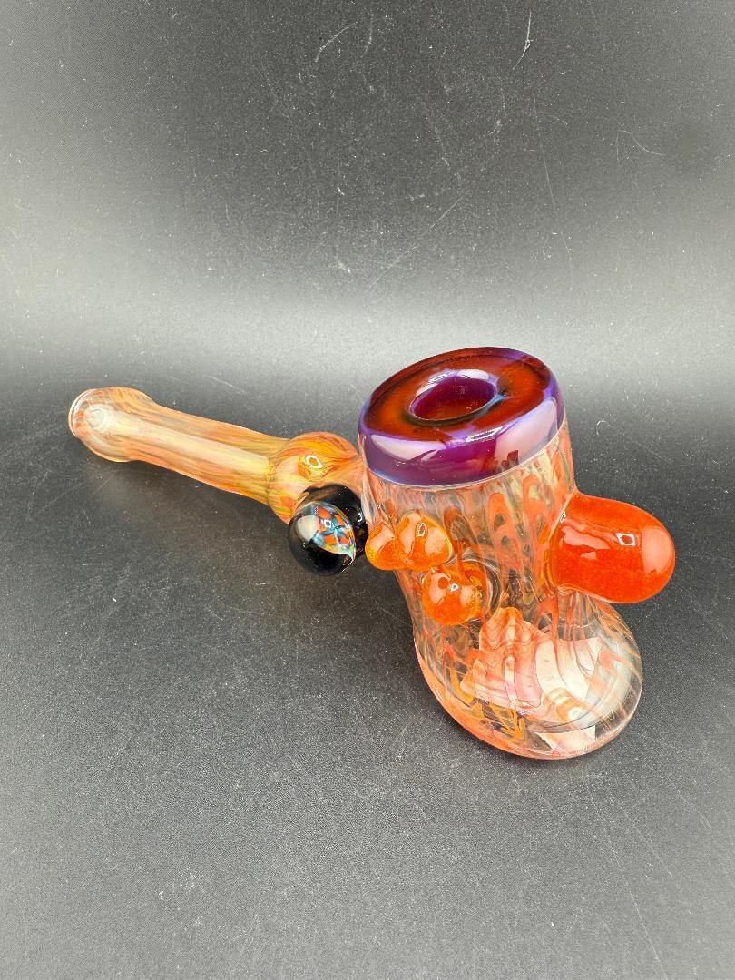 Pugsley Glass Hammer Pipe - Fumed w/ Color Accent Caps & marbles showcasing its fumed body and color accents.