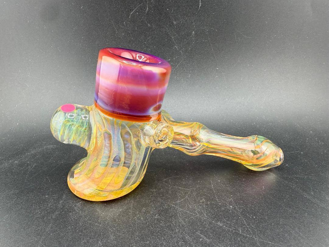 Pugsley Glass Hammer Pipe – Fumed w/ Color Accent Caps & Marbles featuring vibrant colors and artistic design.