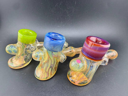 Pugsley Glass Hammer Pipe – Fumed w/ Color Accent Caps & Marbles displayed in vibrant colors and unique design.