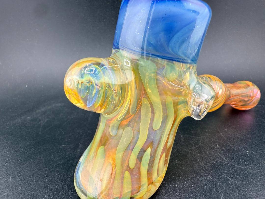 Pugsley Glass Hammer Pipe – Fumed w/ Color Accent Caps & Marbles showcasing its vibrant fumed body and colorful accents.