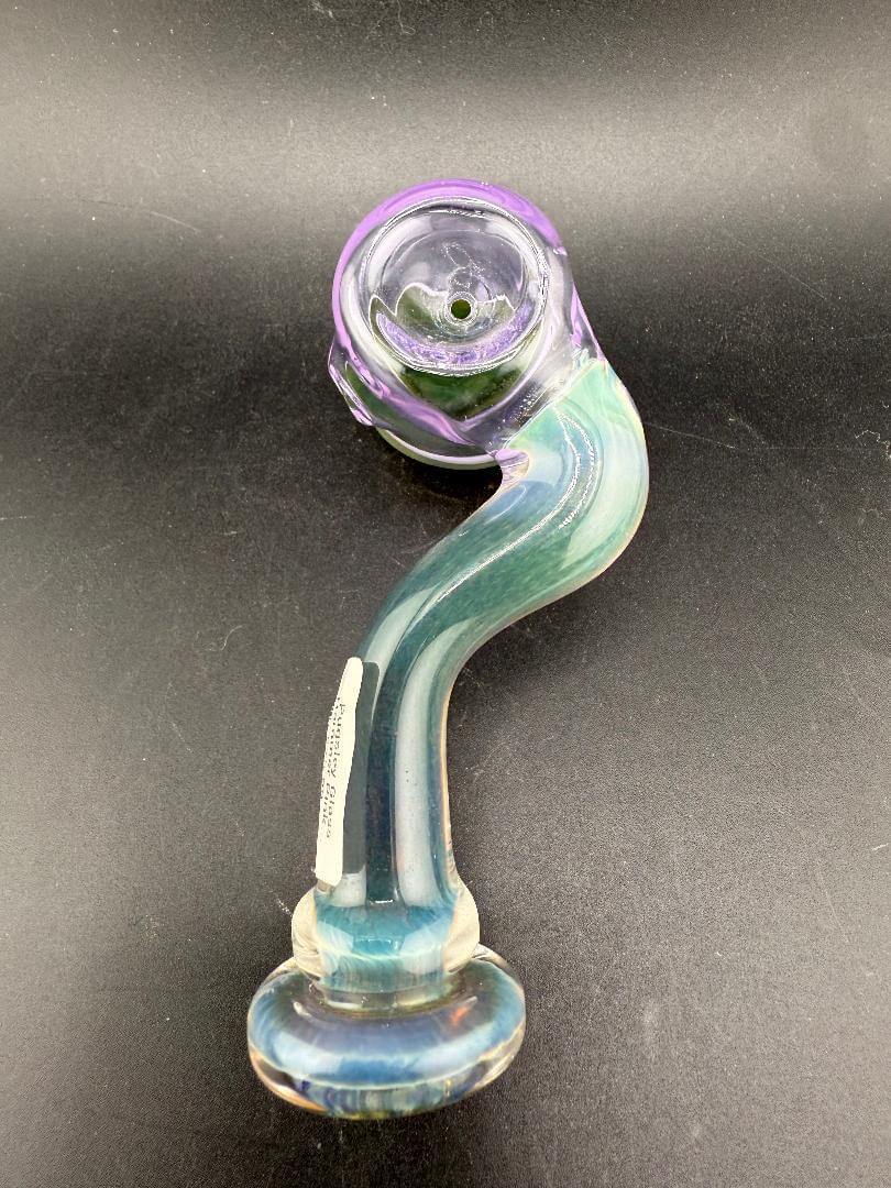 Pugsley Glass Hammer Pipe - Pink & Teal featuring vibrant colors and a unique hammer shape, ideal for use and display.