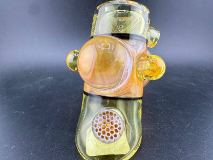 Pugsley Glass Hammer Pipe - Yellow & Fumed Sections w/ Fumed Horn & Marble Attachments