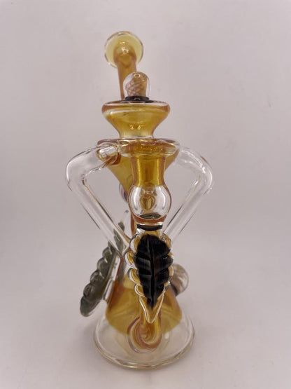 Pugsley Glass Recylcer - Orange w/ Fumed Implosion and Leaf Attachments 10mm 90