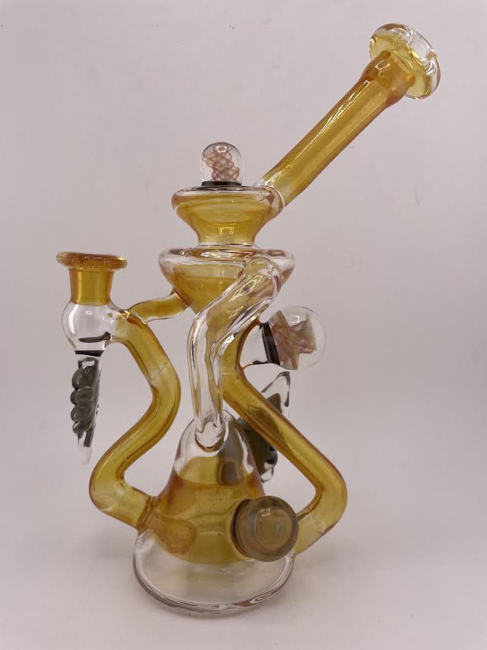 Pugsley Glass Recylcer - Orange w/ Fumed Implosion and Leaf Attachments 10mm 90