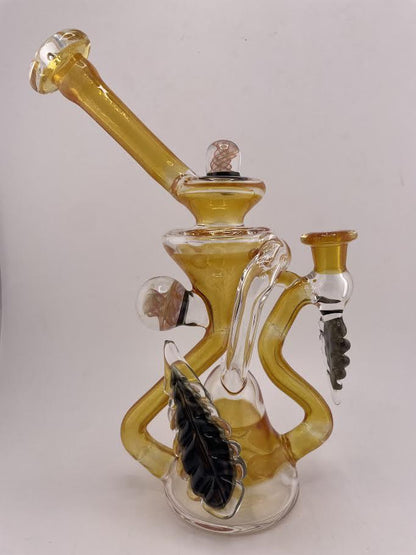 Pugsley Glass Recylcer - Orange w/ Fumed Implosion and Leaf Attachments 10mm 90