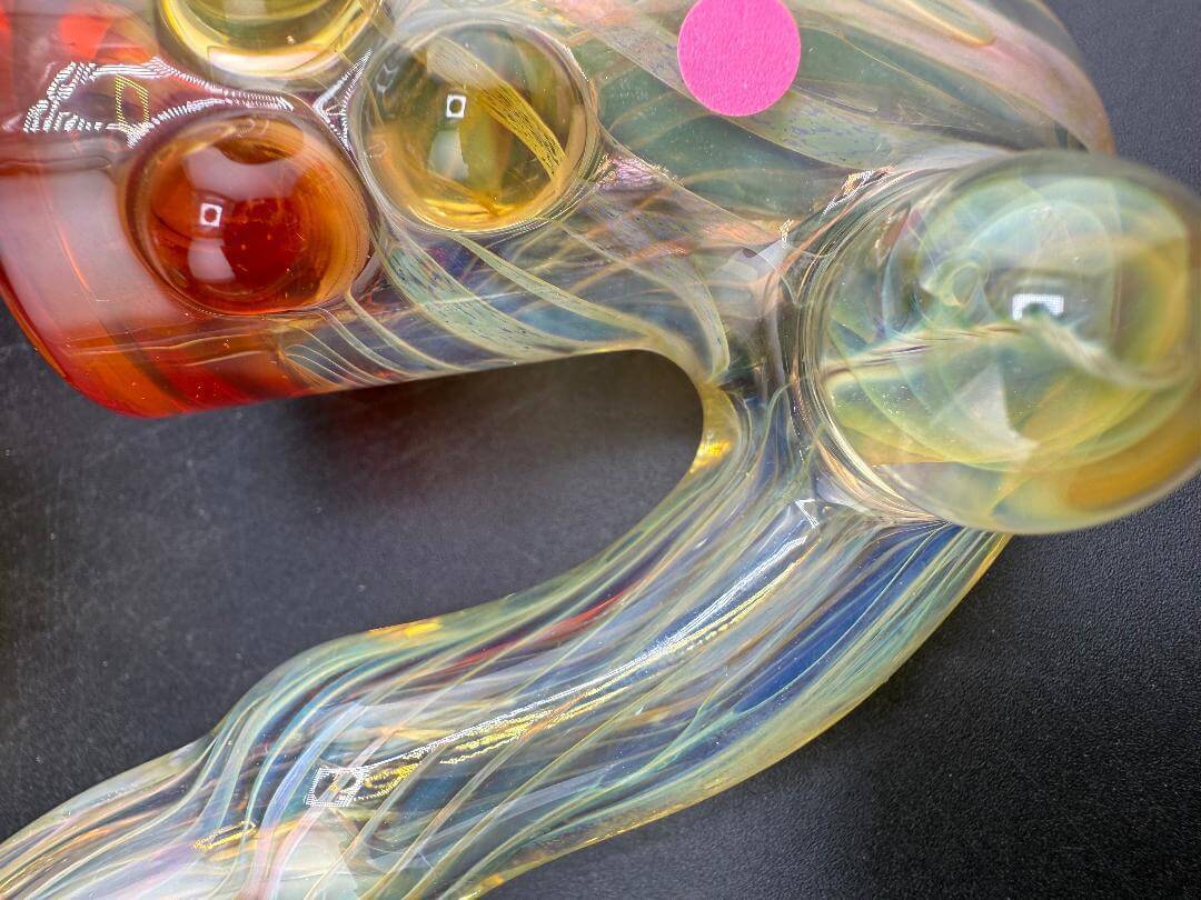 Pugsley Glass Sherlock Pipe - Fumed w/ Color Accented Top & Marbles showcasing colorful marbles and intricate fumed design.