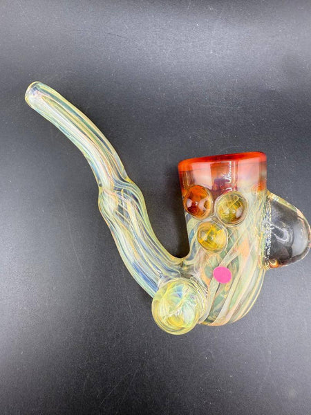 Pugsley Glass Sherlock Pipe - Fumed w/ Color Accented Top & Marbles featuring a vibrant, finely crafted design.